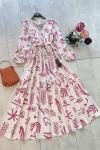 Pembe Mevlana model keten elbise Pembe